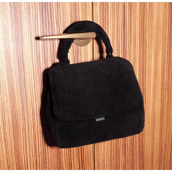 NWOT Women's Charles & Keith Loey Teddy Sherpa Top Handle Bag in Jet Black Boho - Picture 1 of 8